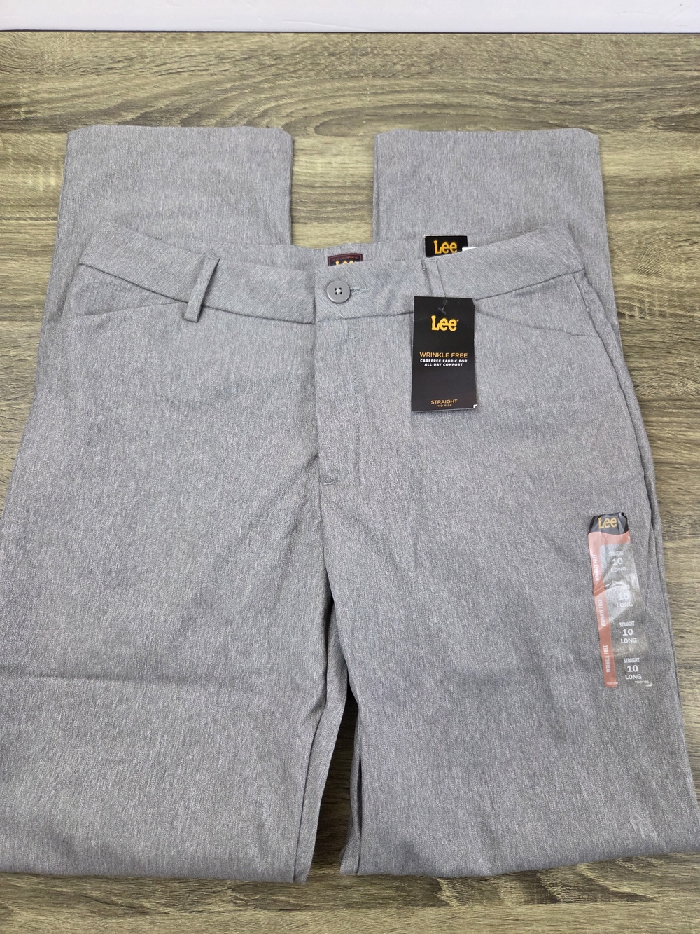 Lee Straight Dress Pants Women's 10 Gray 32x32  Stretch Flat Front Modern NEW